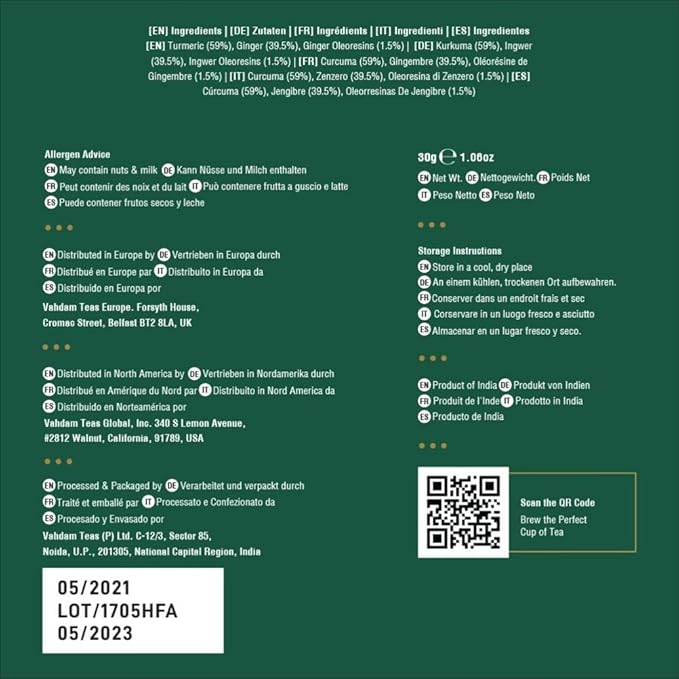 VAHDAM, Turmeric Ginger Herbal Tea Bags (30 Pyramid Tea Bags) Caffeine Free, Non GMO, Gluten Free | 100% Pure Herbal Blend - Savory & Spicy | Individually Wrapped Pyramid Tea Bags | Direct from Source