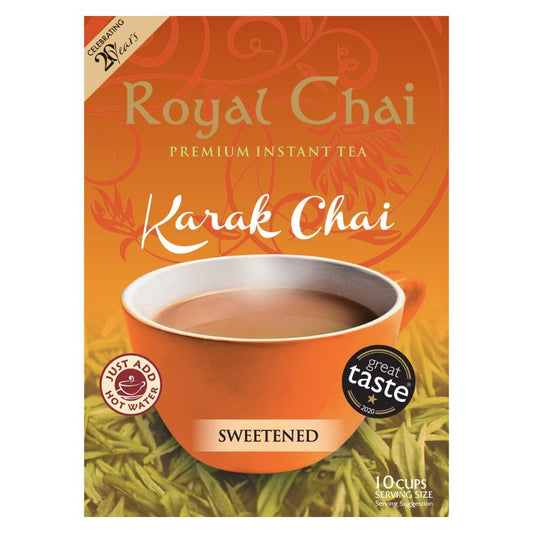 Royal Chai | Karak Chai Sweetened | 10 Count Single Box | All Natural, No Preservatives | Premium Instant Tea | Made in the UK