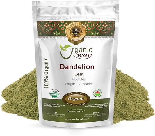 Organic Way Dandelion Leaf Powder, Herbal Tea (Taraxacum officinale) - European Wild-Harvest, Organic & Kosher Certified, Non GMO & Gluten Free