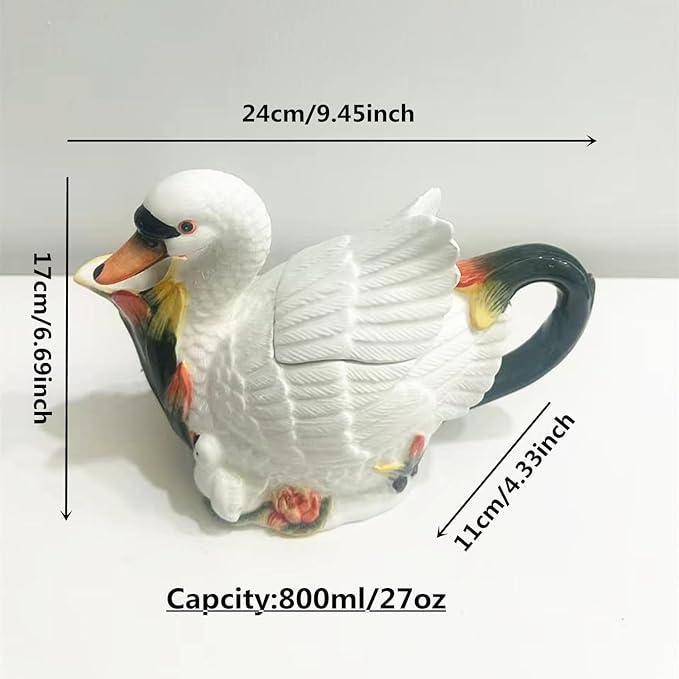 Ceramic White Swan Coffee Pot, Teapot, Unique Desktop Decorations and Ornaments