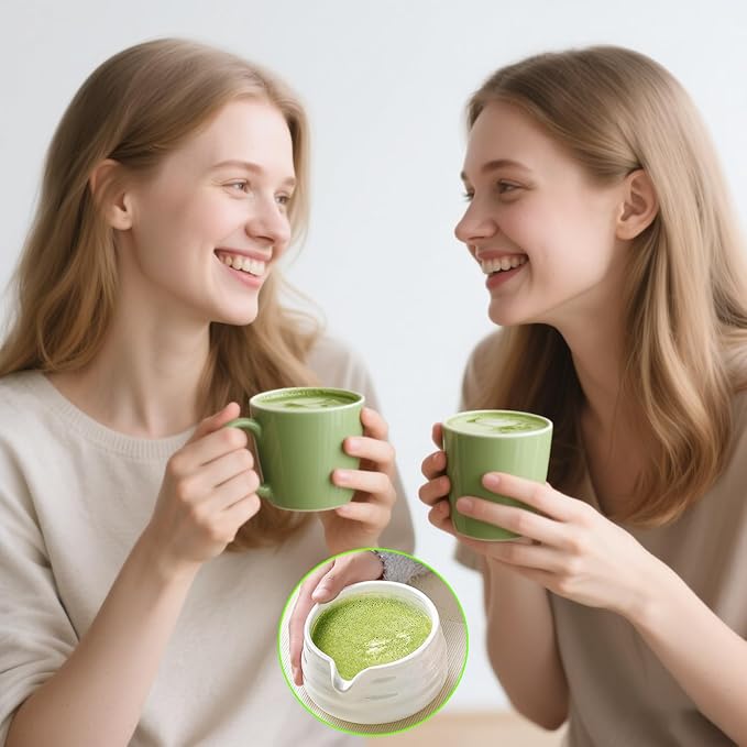 White Matcha Bowl with Spout with Cute Heart Pattern - Ceramic Chawan Matcha Bowl for Whisking Matcha -Traditional Japanese Macha Bowl Handmade