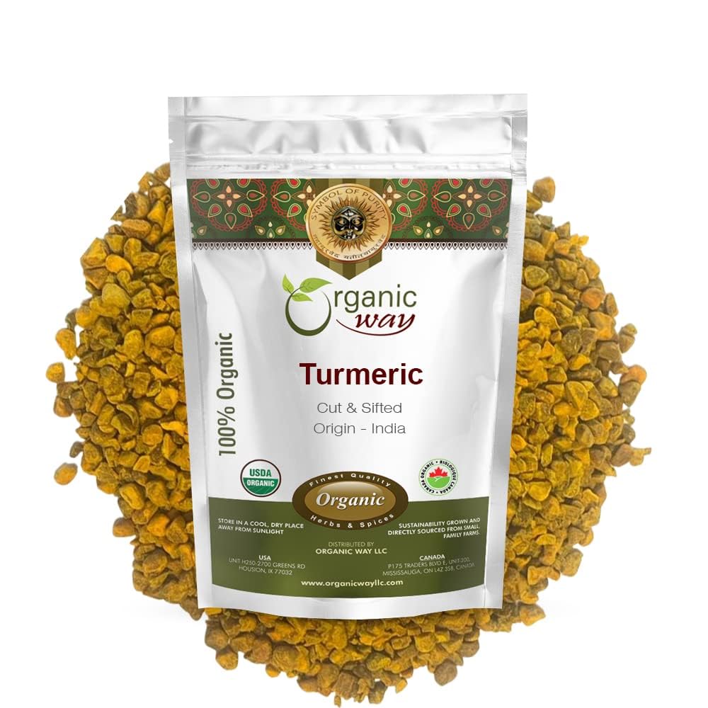Organic Way Turmeric Root Cut & Sifted (Curcuma Longa) - Herbal Tea | Kosher & USDA Certified | Vegan, Non-GMO & Gluten Free | Tested for Heavy Metal and Purity | 100% Raw from India (1/2LBS / 8Oz.) | Curcuma Longa botanical herb, USDA Organic