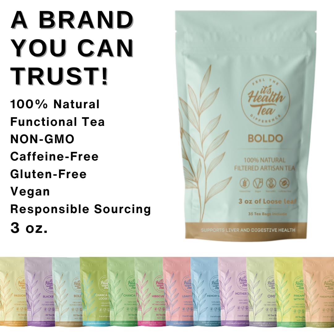 Boldo Herbal Tea — Traditionally Used for Digestive Comfort & Healthy Bile Flow | 35 Filtered Tea Bags Included | Caffeine-Free, Gluten-Free | 3 oz Loose Leaf