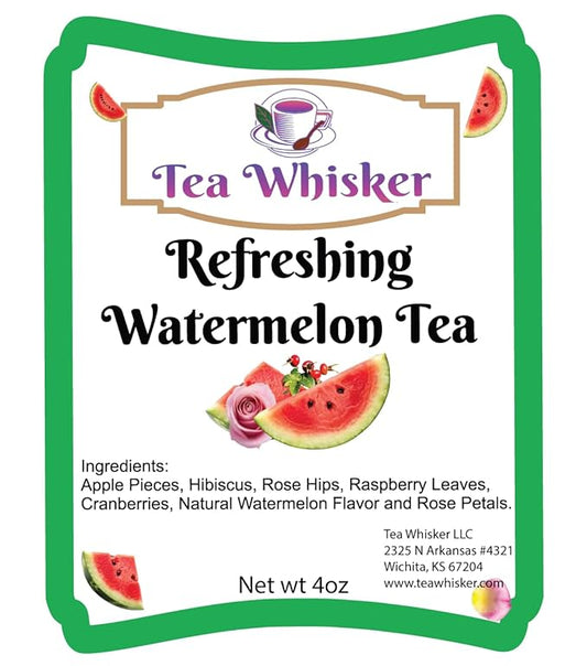 Tea Whisker - Refreshing Watermelon, Fruity Herbal, Loose Leaf Tea, 4 Ounce Pouch, Serve Iced or Hot, Non-Caffeinated