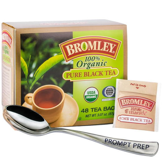 Prompt Prep Bromley Organic Black Tea Bags – 48 Count with Prompt Prep Branded Spoon | Premium Assam Blend | Smooth, Rich Flavor | Non-GMO, Eco-Friendly Sachets | Perfect for Morning Energy & Relaxation