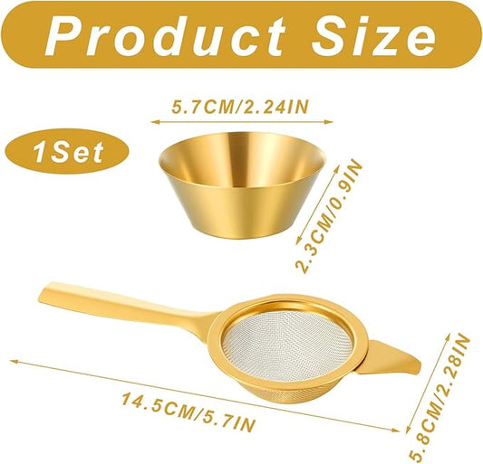 2.2" Gold Matcha Sifter,30 Fine Mesh T304 Stainless Steel Matcha,Small Sifter,Strainer With Handle And Base,Mini Strainer,Metal Tea Strainer For Loose Tea Coffee Cocktail