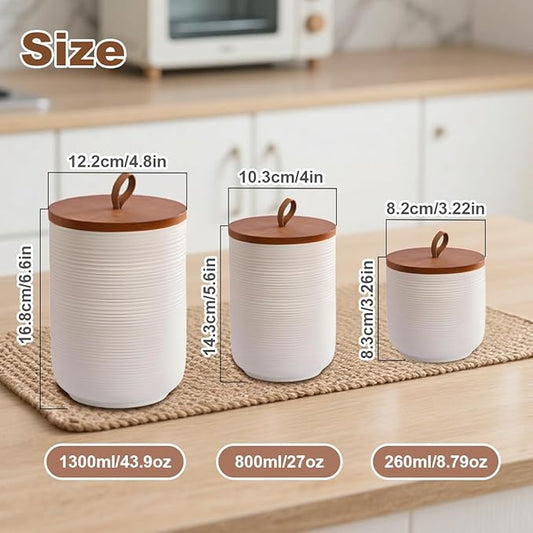 Comeon Ceramics Canister with Lid, Matcha Container Jar for Spice Sugar Tea Bag Coffee Canister Sets for Kitchen Counter with Bamboo Lid (White)