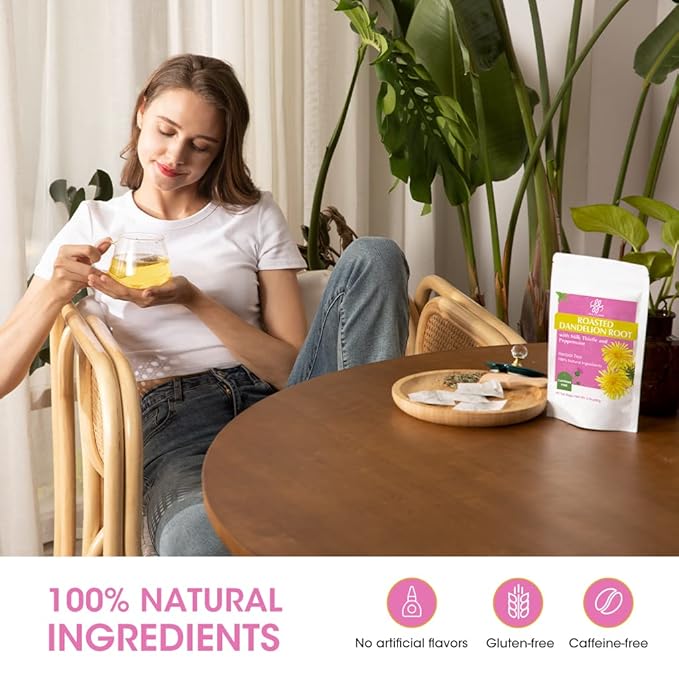 Premium Roasted Dandelion Root Tea with Milk Thistle and Peppermint - Herbal Tea for Cleanse and Digest, 40 bags
