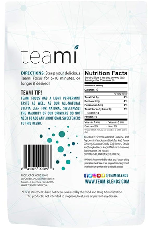 Teami Focus Tea - Herbal tea for mental clarity focus - Better focus blends for Alertness, Concentration and Clarity