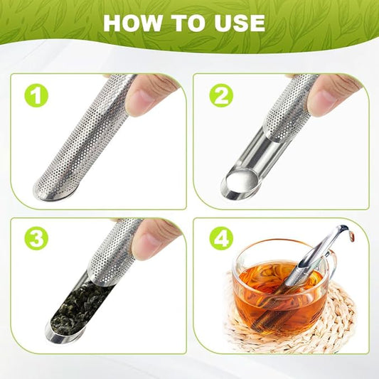 Stainless Steel Tea Diffuser,Upgrade Tea Pipe Stainless Steel Tea Infuser with Hanging Hook Handle,Fine Holes Tea Strainers Interval Diffuser for Loose Tea Coffee Seasonings Spices (4 PCS)