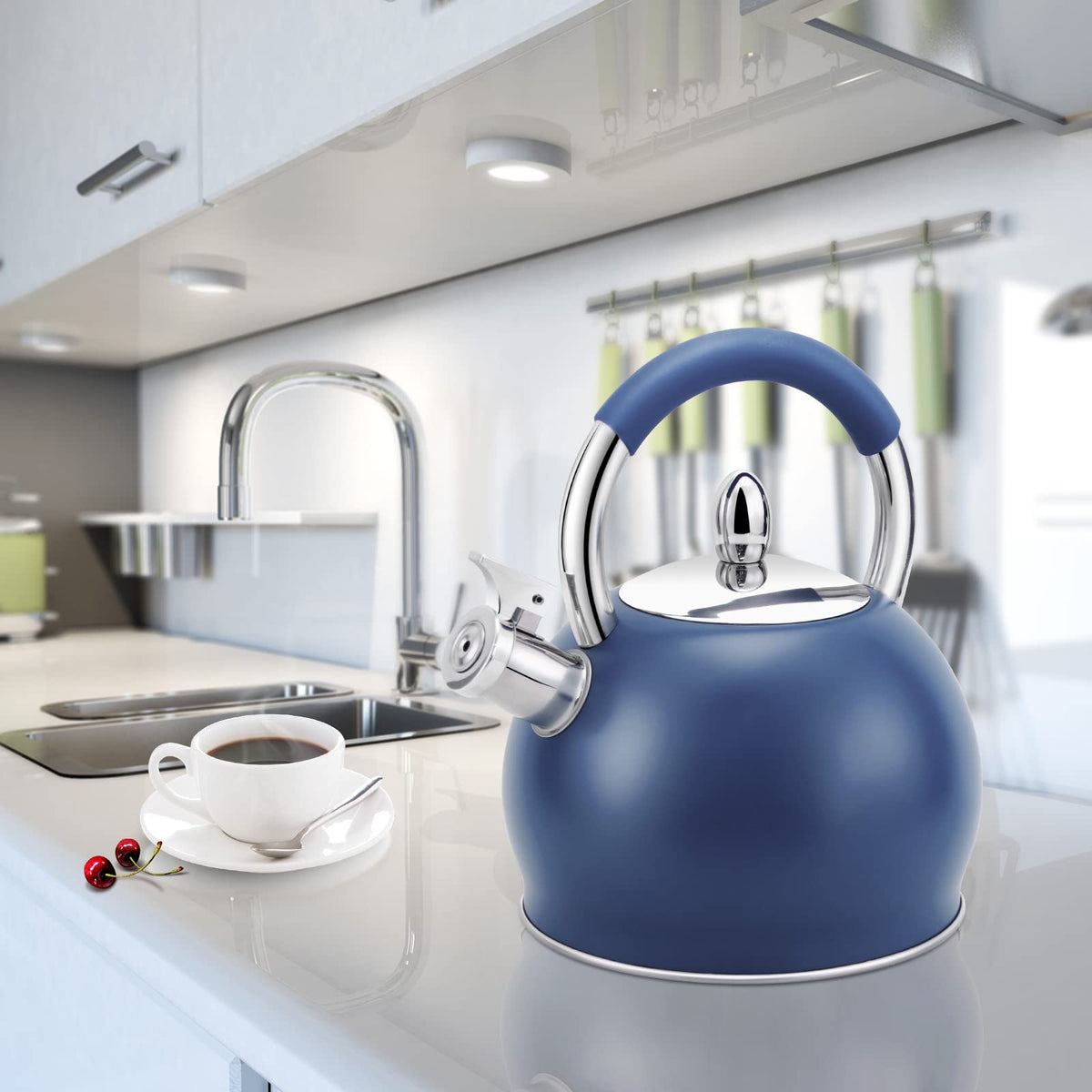 HRHongRui Whistling Tea Kettle for Stove Top Stainless Steel Tea Pot with Ergonomic Silicone Handle Teapot for Stovetop 3.2