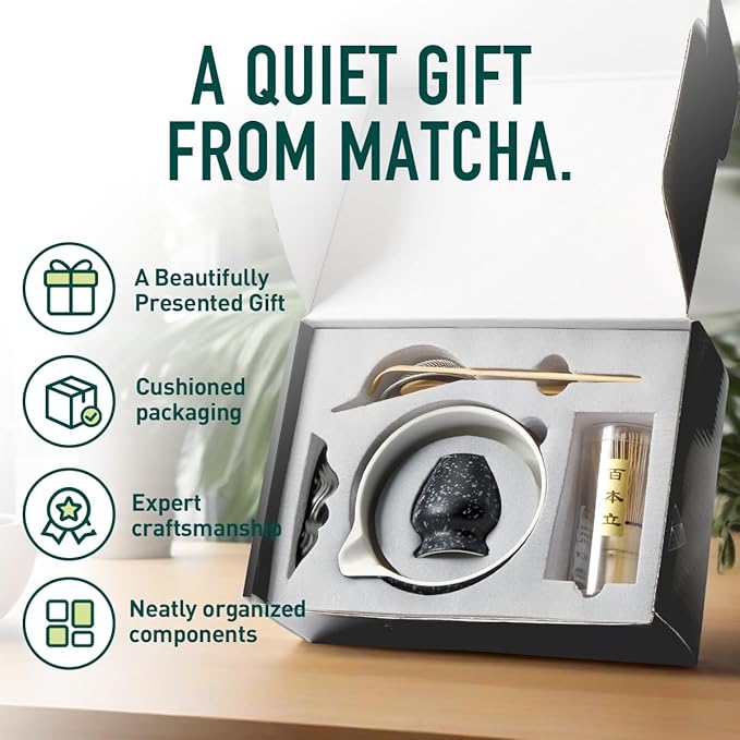 Black Matcha Whisk Set, 8 PCS Black Matcha Set Kit, Japanese Ceremonial Matcha Set Whisk and Bowl with Spout, Matcha Gift/Accessories