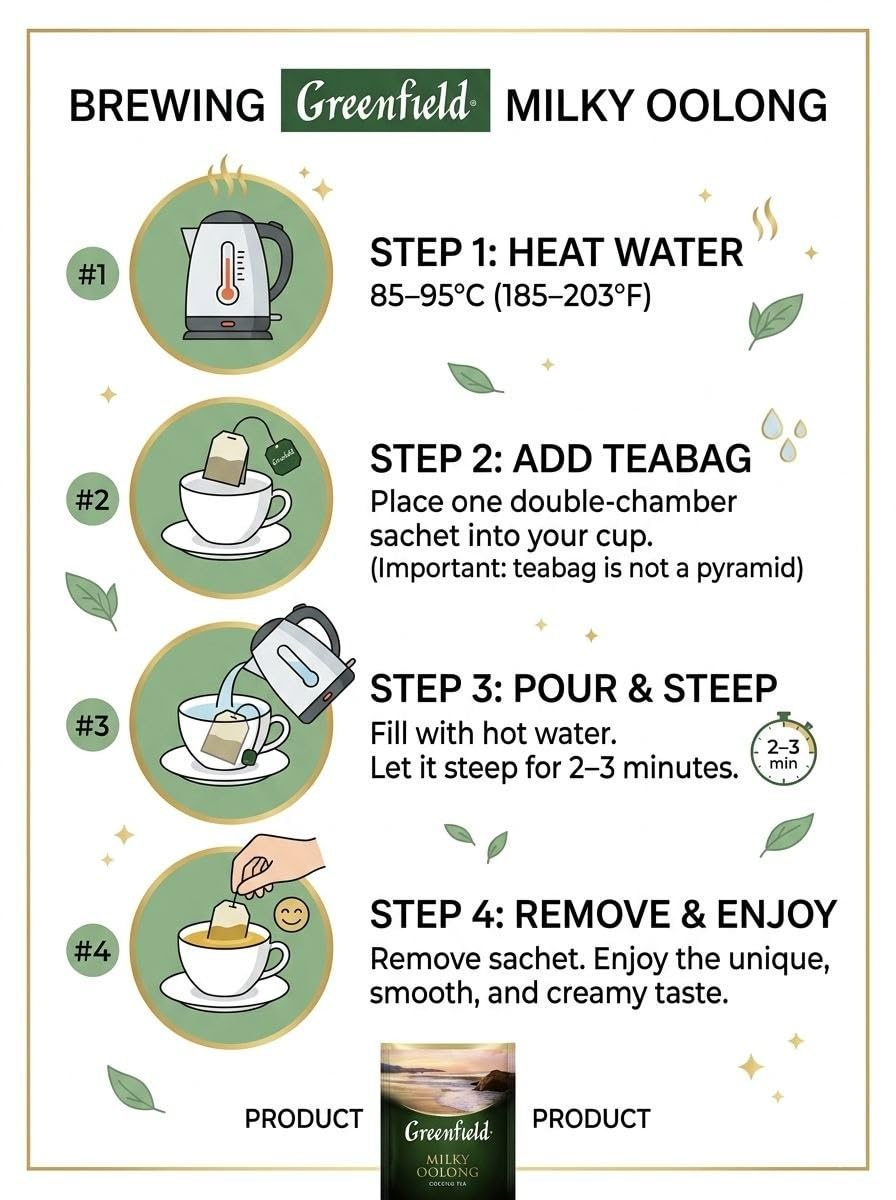Greenfield Milky Oolong Tea – Classic Collection – 25 Double Chamber Teabags – Natural Creamy Flavor – Premium Loose Leaf Style Teabags – Sealed Foil Sachets – Caffeinated