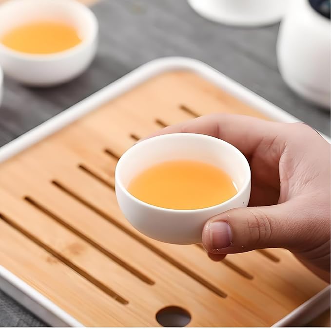 Portable Chinese Gongfu Tea Set - Handcrafted Ceramic Tea Set for Chinese/Japanese Tea Ceremony, Complete with Teapot & 4 Cups, Travel-Friendly Gift Set (White)