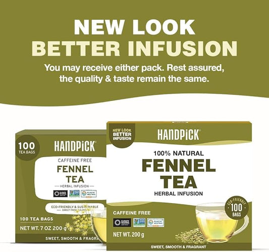 HANDPICK Fennel Seed Tea Bags (100 Count), Authentic Indian Origin with Natural Aroma & Sweetness | Naturally Support Digestion & Immune System | 100% Pure, Non GMO & Caffeine Free