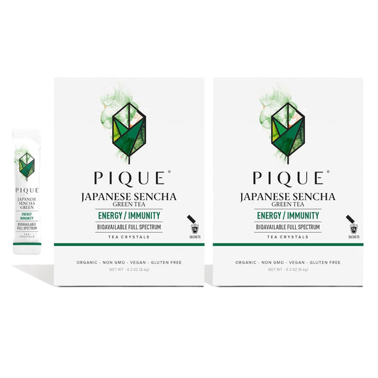Pique Organic Sencha Tea Crystals - Supports Immunity, Energy - 28 Single Serve Sticks (Pack of 2)