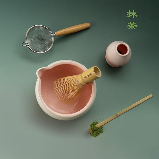 Matcha Set - Ceremonial Matcha Gift Set Includes: Matcha Bowl, Whisk Holder, Bamboo Whisk & Scoop and Stainless Steel Sifter