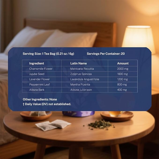 Herbal Planet Sleep Tea – Bedtime & Nighttime Relaxation Blend, Caffeine-Free | Calming Chamomile, Lavender & Mint | 20 Tea Bags (4.23oz / 120g)