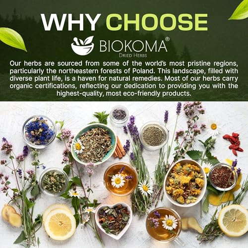 Biokoma Organic Purple Coneflower Dried Herb 50g (1.76oz) in Resealable Moisture Proof Pouch, USDA Certified Organic - Herbal Tea, No Additives, No Preservatives, No GMO, Kosher