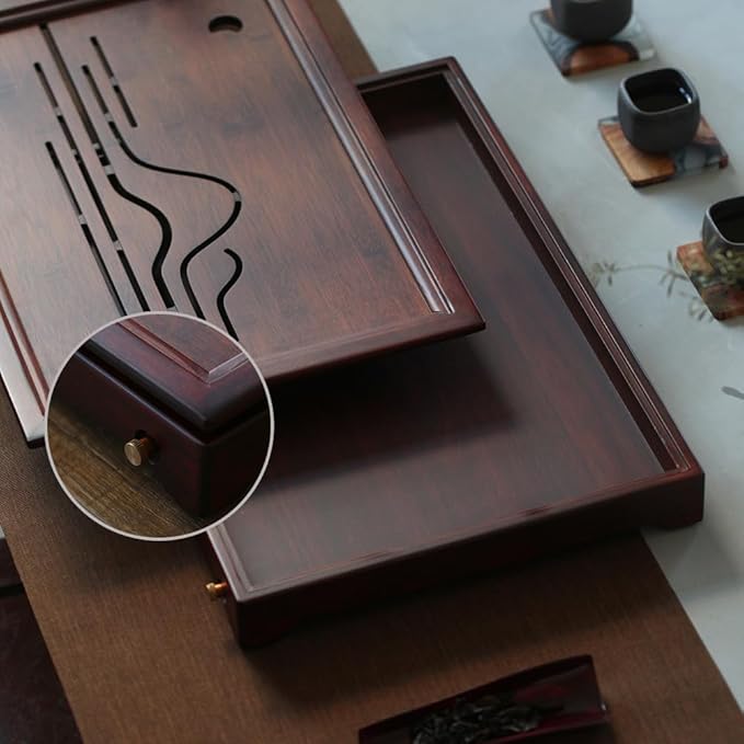 Bamboo Tea Tray Chinese Kungfu Tea 19.5x13.3x2.55in Serving Tray Vintage Tea Set Office Tea Tray Gongfu Water Storage Bamboo Tea Table Large