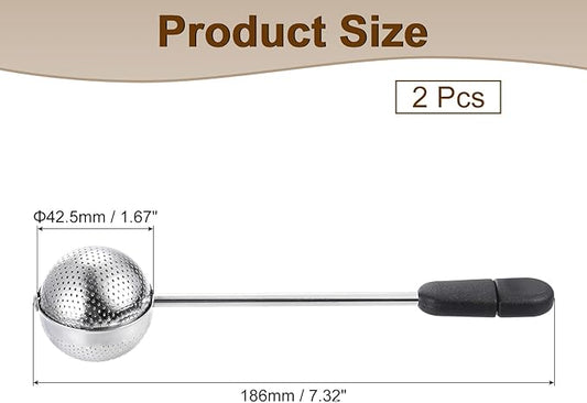 uxcell 2 Pcs Tea Infuser Filter, Loose Tea Steeper, Stainless Steel Tea Strainer, Tea Ball with Handle for Brew Loose Leaf Tea, Black