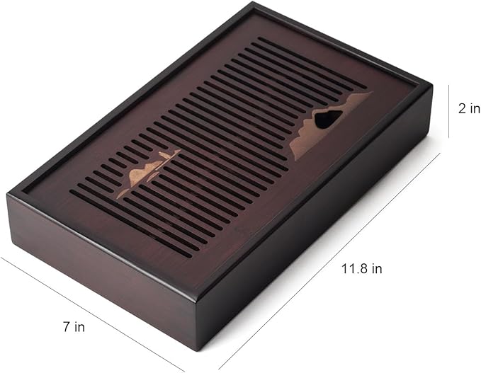 Bamboo Tea Tray Chinese Kungfu Serving Tray Gongfu Tea Table Box with Water Storage Kung Fu Tea Set Serving Tray 11.8 Inch