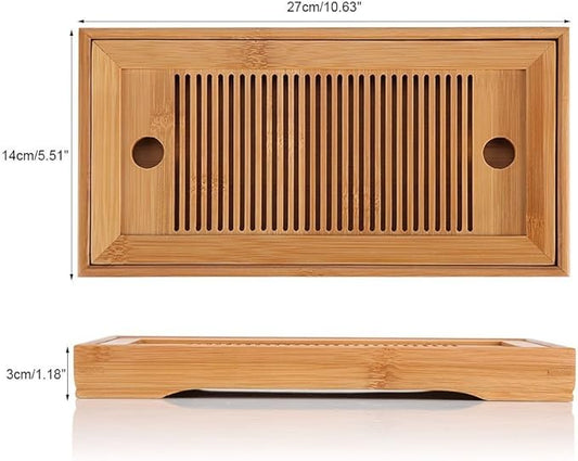 Simple Tea Tray, Reservoir Type Tea Tray Mini Bamboo Japanese/Chinese Gongfu Tea Table Serving, Serving Tray Box for Home Teahouse