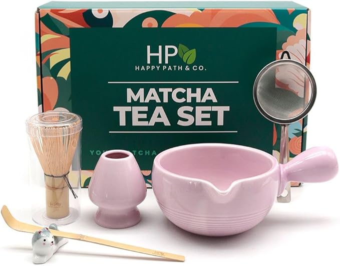 HAPPY PATH & CO Matcha Whisk Set | 6 Pcs Matcha Tea Set Includes Bamboo Whisk(Chasen) with Holder &