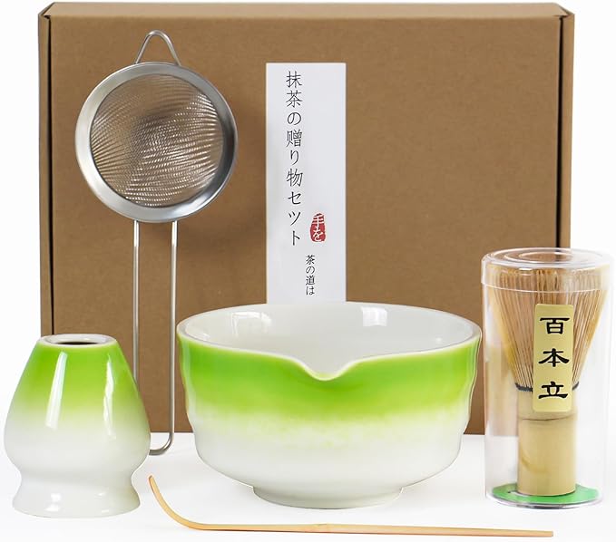 Matcha Whisk Set, Japanese Traditional Bamboo Chasen & Matcha Set with Scoop & Sifter