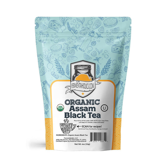 Fermentaholics Assam Black Tea – 4 oz – USDA Certified Organic Loose Leaf – OU Kosher – Ideal For Brewing Kombucha