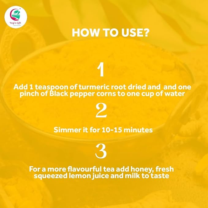 Turmeric root 4 oz | Cut and Sifted Dried Turmeric Pieces | Flavourful Indian Spice | Make Healthy Teas, Smoothies and Lattes | Curcuma longa | 100% Pure and Natural | by Yogiโs Giftยฎ