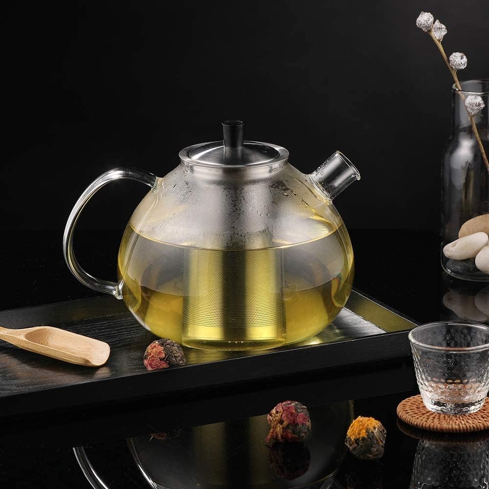 ecooe 67oz XL Large Glass Teapot with Stainless Steel Infuser Stovetop Safe