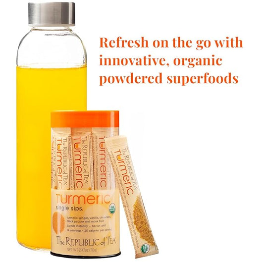 The Republic of Tea Organic Turmeric Single Sips – 50 Single Servings of Instant Turmeric Tea