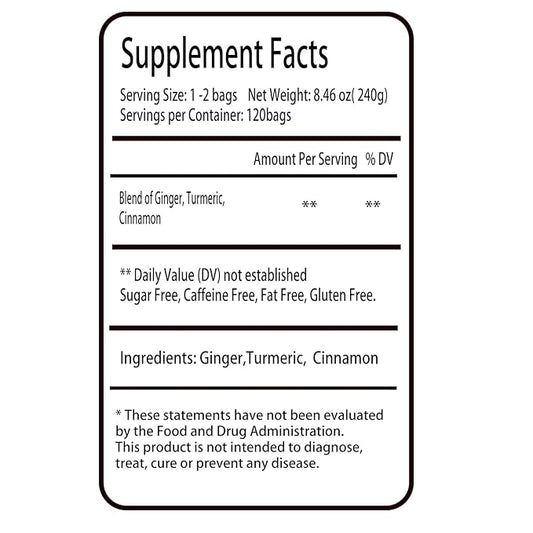 120 Bags Premium Turmeric Ginger Cinnamon Tea, Improve Digestion, Support Brain, Weight, Skin and Sleep, Eco-Conscious Tea Bags and Premium Natural Ingredients. Turmeric Ginger Herbal Tea. No Sugar, No Caffeine, No Gluten, Vegan.