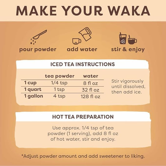 Waka Instant Black Tea Mix, Kenyan - 100% Tea Leaves, No Additives, Unsweetened Sample/Travel Size Tea Powder - Easy Quick Hot and Iced Teas, Up to 20 Cups or 5 Quarts (.45oz)