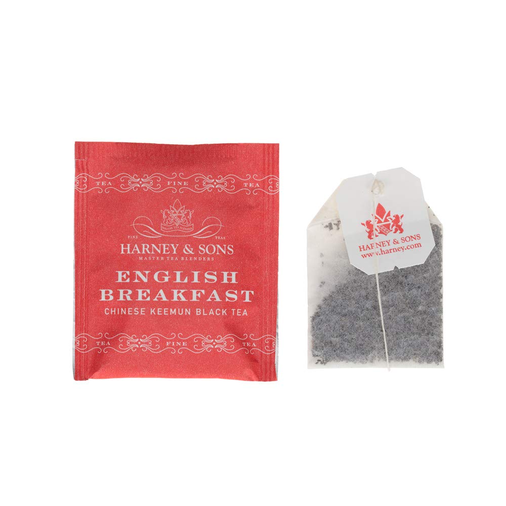 Harney & Sons English Breakfast Black Tea Bags, 50 Count | 100% Keemun black tea. 50 individually wrapped tea bags. Contains caffeine.
