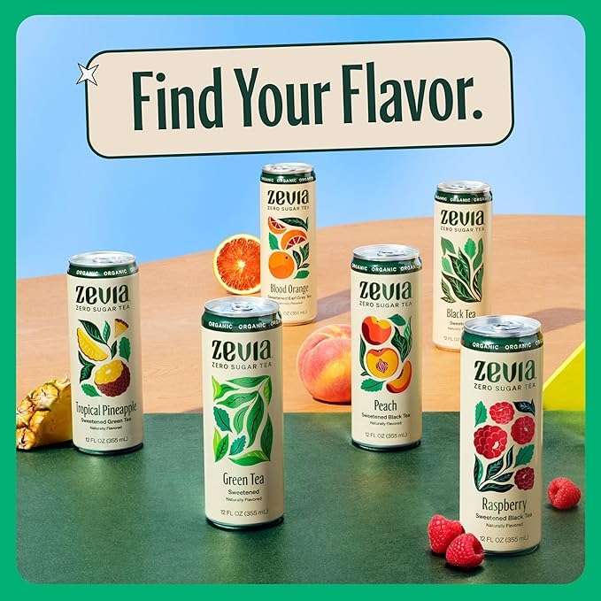 Zevia Zero Sugar Tea, Hibiscus Tea with Passionfruit Caffeine Free, 12 oz Cans (12-Pack) – Naturally Sweetened, Zero Cal