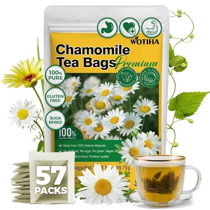 WOTIHA-Natural Chamomile tea 99.75g. 100% Natural Chamomile Herbal Tea.Non-GMO • Additive-Free • Caffeine-Free • Sugar-Free • Vegan