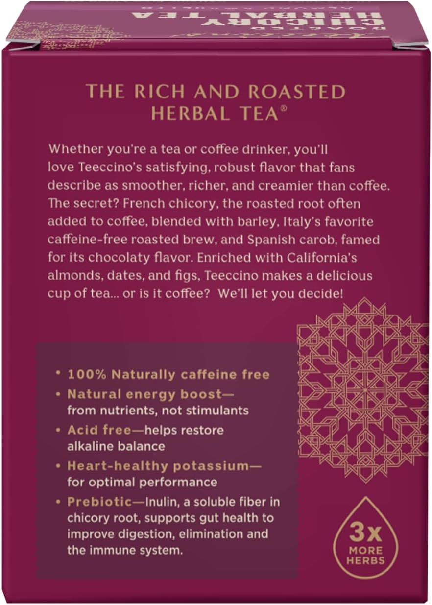 Teeccino Herbal Tea - Almond Amaretto - Rich & Roasted Herbal Tea That's Caffeine Free & Prebiotic for Natural Energy, 10 Tea Bags