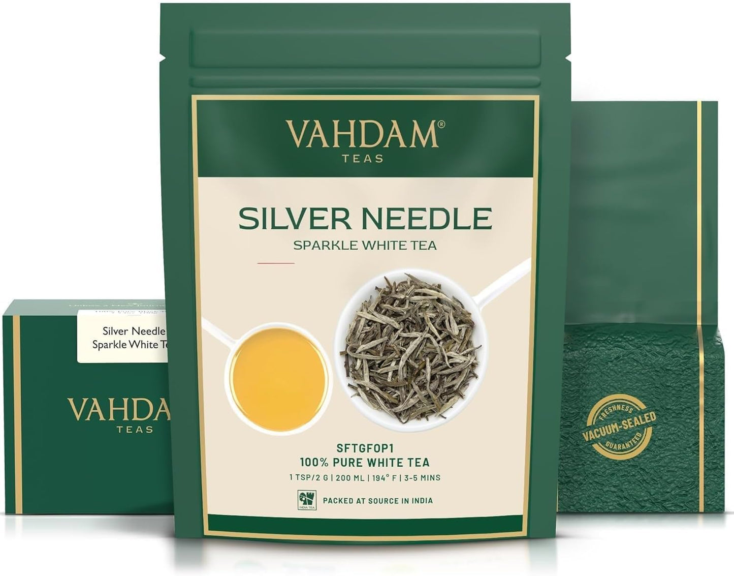 VAHDAM White Pine Needle Tea Loose Leaf(1.76oz|25 cups) Silver Pine Needle | Mellow, Fragrant & Delicious |100% Pure and Unblended| Caffeine Free, Non GMO |Vacuum Sealed| Brew Hot/Iced or as Kombucha