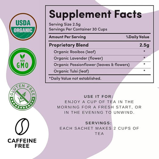 AutoimmuniTea – AIP Stress Relief, Bedtime Blend for Restful Sleep, Calming Tea for Stress, Lavender, Tulsi, Passion Flower Organic Blend - 15 Tea Bags (30 Cups)