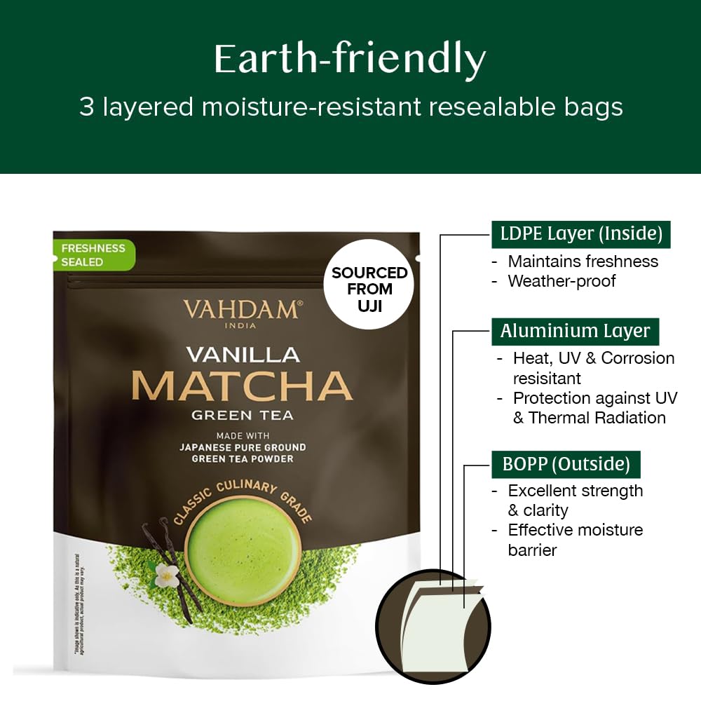 VAHDAM, Japanese Vanilla Matcha Green Tea Powder (50g) Sourced from Japan | Premium Matcha Powder With Pure Vanilla | Brew Delicious Matcha Latte