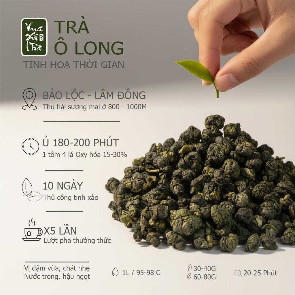 Vua Tra Vietnamese Oolong Tea - Premium Loose Leaf Tea from Lam Dong High Mountain - 100g (3.53 oz) - Natural Aroma & Smooth Taste - No Additives - Authentic Vietnamese Heritage Tea