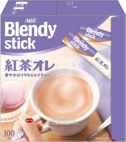 Japanese Instant Milk Tea – Blendy Stick Royal Milk Tea 100 Sticks – Creamy Black Tea Latte Mix – Easy to Prepare – Made in Japan