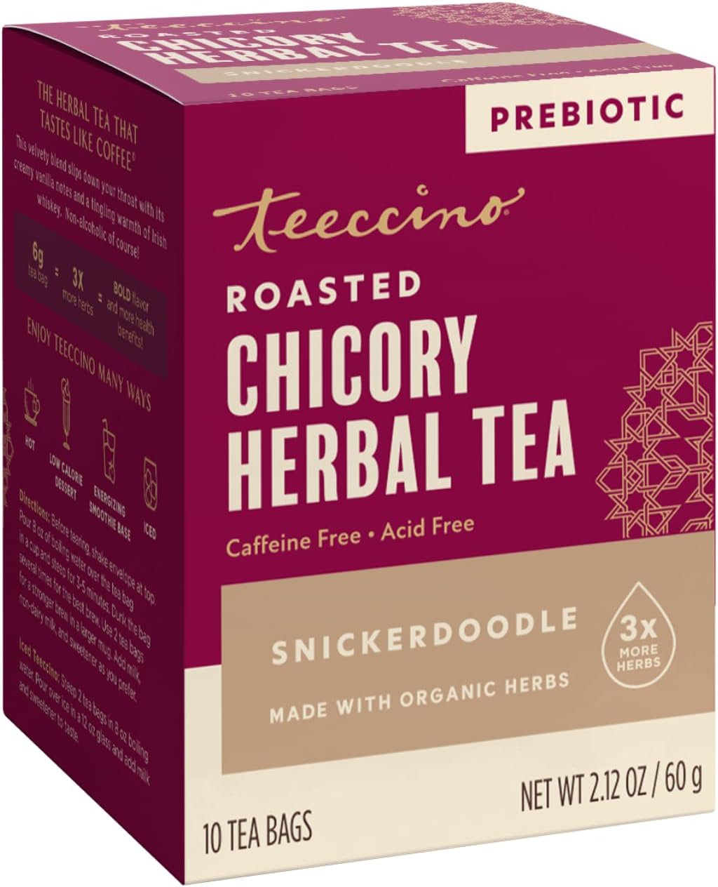 Teeccino Snickerdoodle Herbal Tea - Dessert Beverage That’s Prebiotic