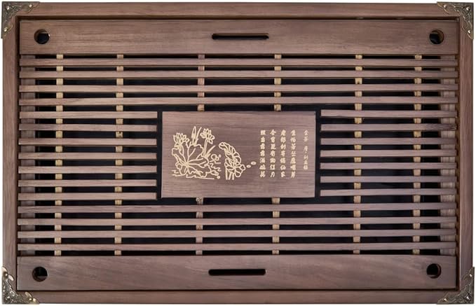 17inch Gungfu Tea Tray Large Wooden Tea Trays with Drainage Water Storage Chassis for Home/Office Kungfu Tea Set Tray (Brown A)