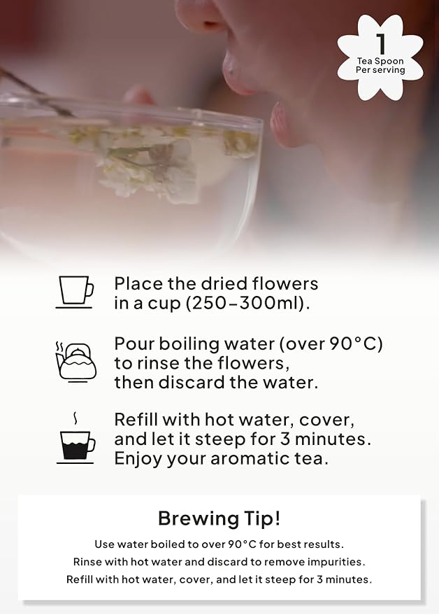 Korean Food, Kkokdam Original Acacia Flower Tea, Decaf Floral Blend, Fully Natural Flowers, No Caffeine, Sugar Free, Zero Calories, Made in Korea, 10g
