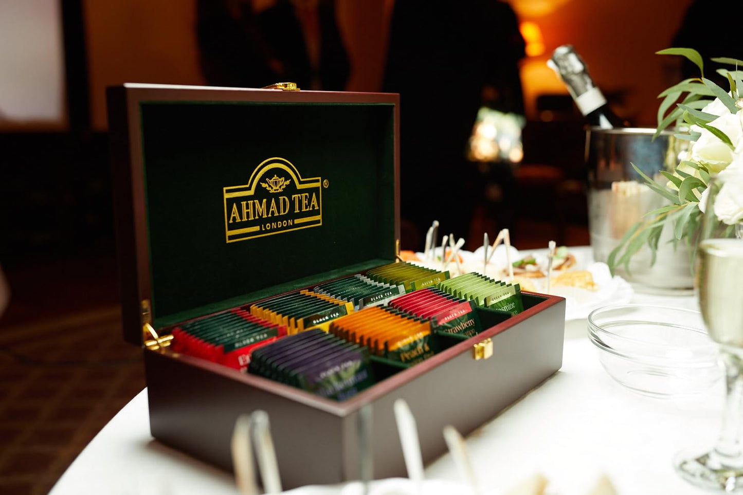 Ahmad Tea Black & Green Tea, Wooden Tea Keeper, 8 Popular Blends 10 ct (each) 80 Teabags Total - Caffeinated & Sugar-Free