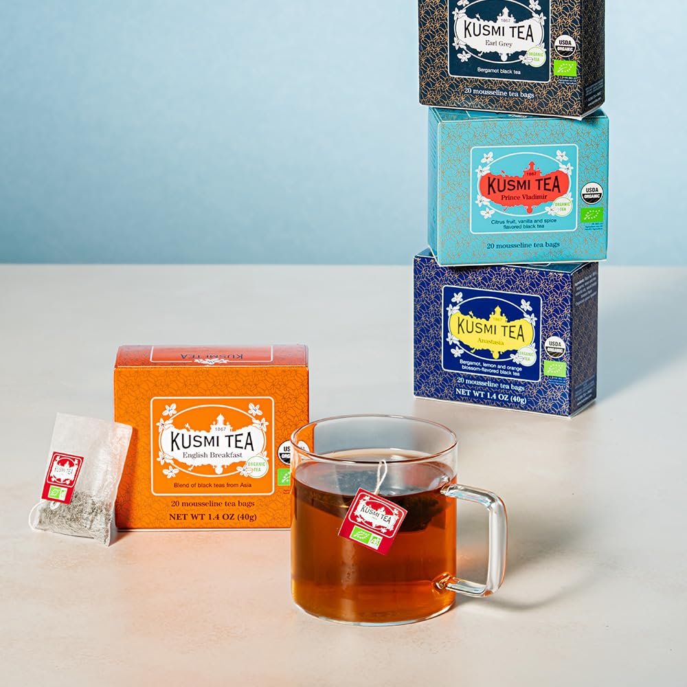 Kusmi Tea - Pack of 2 Boxes of Tea Bags - English Breakfast + Anastasia - Blend of Organic Asian Black Tea + Organic Black Tea with Bergamot and Orange Blossom - Earl Grey Tea - 2x20 Tea Bags