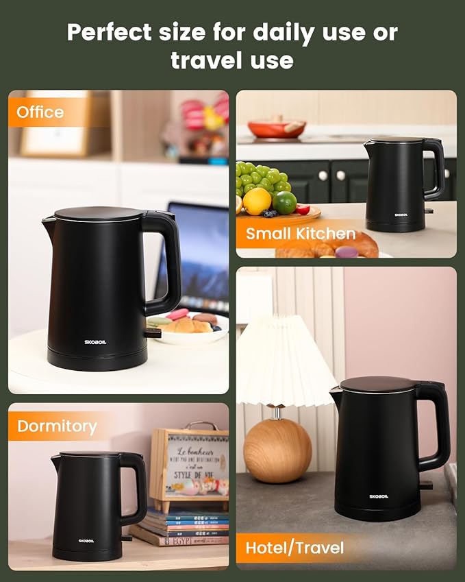Electric Kettle Small for Tea & Coffee, 0.8L (27OZ) Double Wall Stainless Steel Hot Water Boiler